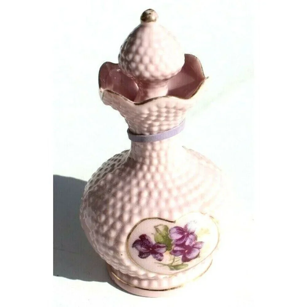 VTG Purple Porcelain HB Bubbled Flower Mini Table Top Creamer / Oil W/ Stopper
